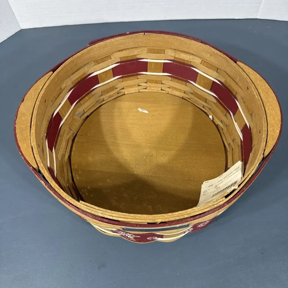 Longaberger 2010 Christmas Falling Snow Basket Red Weave Warm Brown Stain